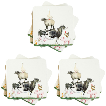 3PK Urban Farm Yard Cork MDF Coasters Green Kitchen Decor Tableware