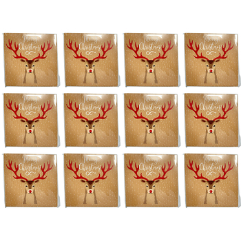 12x 20pc Urban Reindeer Napkins Brown Red 33x33cm Kitchen Decor Tableware