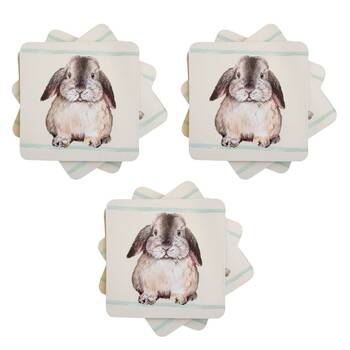 3x 4pc Urban Bunny Cork Coasters Table Protector Square Brown 10cm