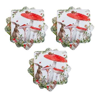 3x 4pc Urban Enchanted Garden Cork Coasters Table Protector Red 10cm
