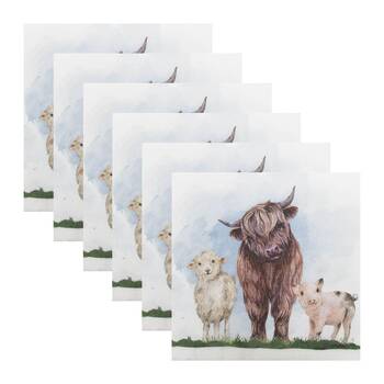 6x 20pc Urban Highland Friends Paper Napkins Brown 33x33cm
