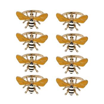 8PK Urban Bee Napkin Ring Kitchen Table Organiser Black/Yellow 