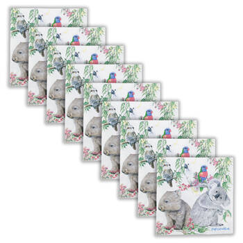 9x 20pc Urban Popcorn Blue Australiana Paper Napkins Serviette Set 33x33cm White