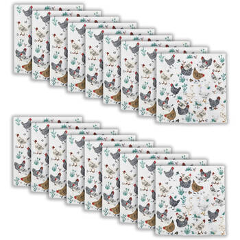 18x 20pc Urban Chickens Friends Paper Napkins Serviette Set 33x33cm White