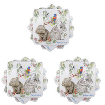 3x 4pc Urban Popcorn Blue Australiana Cork Wooden Coasters Set 10cm White