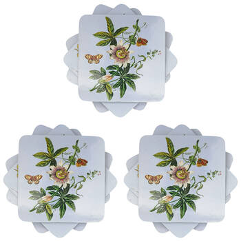 3x 4pc Urban Botanicals Floral Cork Wooden Coasters Set 10cm Blue