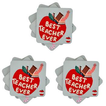 3x 4pc Urban Bookworm Best Teacher Cork Wooden Coasters Set 10cm Green/Red