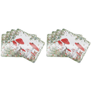 2x 4pc Urban Enchanted Garden Cork Wooden Table Placemats 28x38cm Red/White