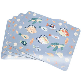 4pc Urban Reef Animals Cork Wooden Table Placemats 28x38cm Blue