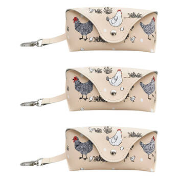 3PK Urban Leather Chicken Glasses Soft Storage Case 6x16cm Beige