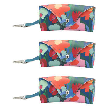 3PK Urban Leather Nell Floral Glasses Soft Storage Case 6x16cm Green