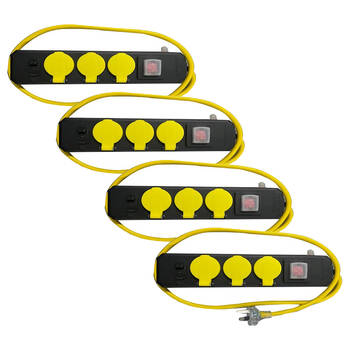 4PK Ultracharge Powerboard 3 Outlet Socket 2.4 USB 2.4A Black/Yellow