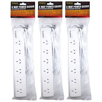 3PK Ultracharge 6 Socket Standard Power Board - White 