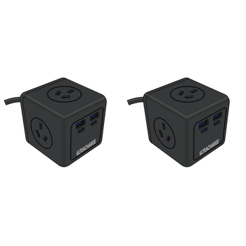 2PK Ultracharge Power Cube 3-Socket/4-USB Port Plug - Black