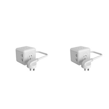 2PK Ultracharge Power Cube 3-Socket/4-USB Port Plug - White