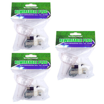 3PK Ultracharge 15A Rewireable Plug 240V Rear Entry
