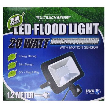 Ultracharge 20W Led Sensor Floodlight Inc. Mount - Black