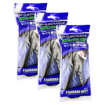 3PK Ultracharge Extension Lead 2M With Piggy Back Plug - Black