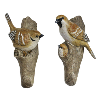 LVD 2pc Resin 21cm Bird Wall Hanger Home Decorative Figurine Set - Brown