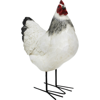 LVD Polyresin Iron Tall Hen Sculpture Home Decor 32x30cm - White