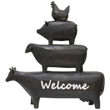 LVD Polyresin Welcome Stack Sculpture Home/Office Decor 34cm Black