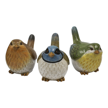 LVD 3pc Resin 16cm Coloured Bird Home Decorative Figurine Set