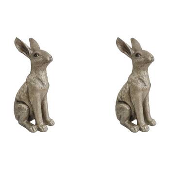2PK LVD Polyresin Sculpture Sitting Hare Home/Office Decor Champagne Medium