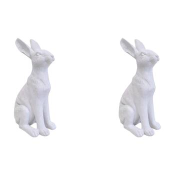 2PK LVD Polyresin Sculpture Sitting Hare Aged Home/Office Decor White Medium