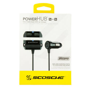 Scosche PowerHub 10W Mountable Dual-Port USB Car Charger - Black