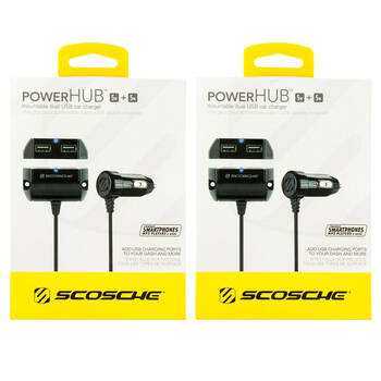2PK Scosche PowerHub 10W Mountable Dual-Port USB Car Charger - Black