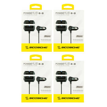 4PK Scosche PowerHub 10W Mountable Dual-Port USB Car Charger - Black
