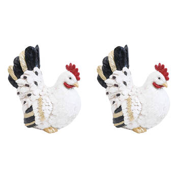 2PK LVD Sitting Chicken Resin Sculpture Home/Garden Decor 17cm White