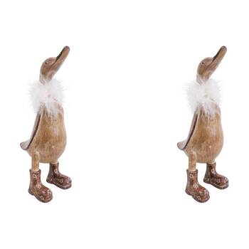 2PK LVD Standing Duck Dewey Resin Sculpture Home Decor 20cm Brown