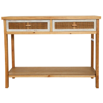 LVD Coastal Wood/Rattan/MDF 81x107cm 2-Drawer Console Table Furniture Rect NTRL
