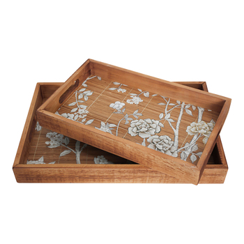 2pc LVD Blossom 47/30.5cm Bamboo Tray w/ Handles Rectangle - Brown
