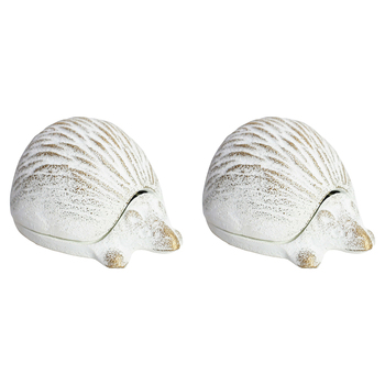 2PK LVD Metal 12cm Hedgehog Key Hide Garden Ornament - White
