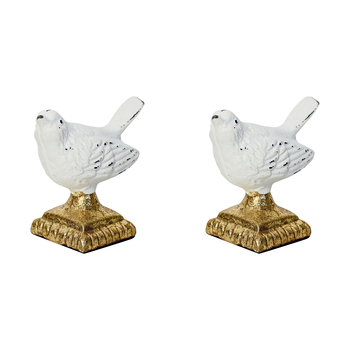 2PK LVD Metal 10cm Vintage Bird Sculpture Ornament - White
