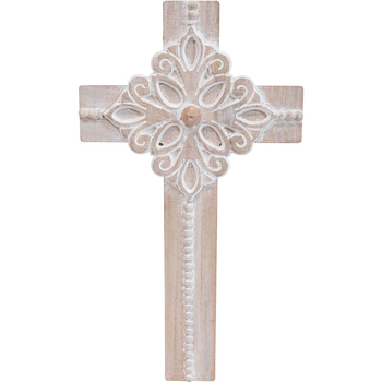 LVD MDF Cross Vintage Fleur Home Decor 22x40cm - Natural