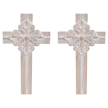 2PK LVD MDF Cross Vintage Fleur Home Decor 22x40cm - Natural