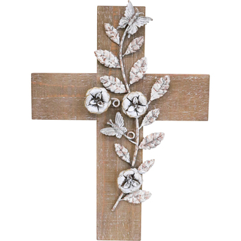 LVD Fir Wood/Iron Cross Vintage Branch Home Decor 24.5x33cm