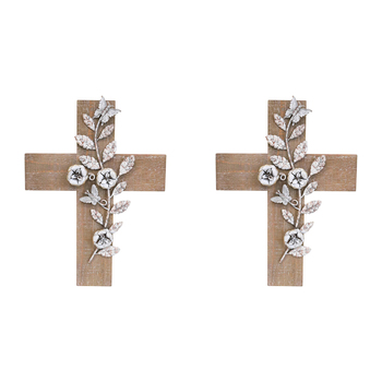 2PK LVD Fir Wood/Iron Cross Vintage Branch Home Decor 24.5x33cm
