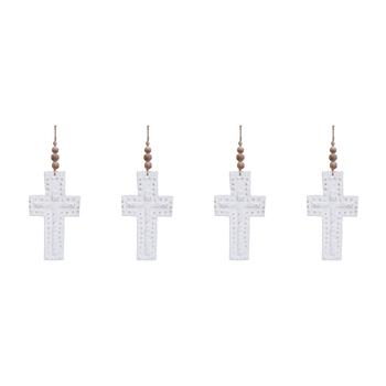 4PK LVD Fir Wood Cross w/ Beaded Hanger Home Decor 11.5x20cm - Imprint