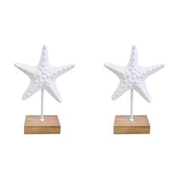 2PK LVD Iron/MDF Starfish on Stand Home Decor 16x22.5cm - White