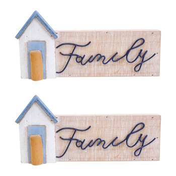 2PK LVD Fir Wood/Iron Family House Sign Home/Room Decor 24x11.5cm