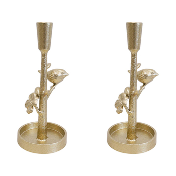 2PK LVD Birds Iron Taper/Stick Candle Holder Small Home Decor - Gold