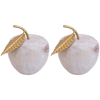 2PK LVD Pine/Iron Decorative Wood Apple Home Decor 14x14cm - Natural/Gold