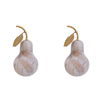 2PK LVD Pine/Iron Decorative Wood Pear Home Decor 11x18cm - Natural/Gold
