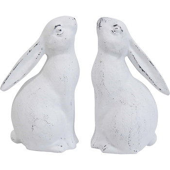 2pc LVD Iron Bookends Pair Doorstops Rabbits 9.5x16.5cm - White