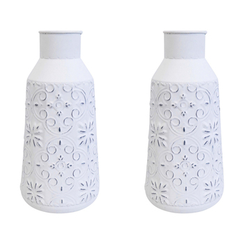 2PK LVD Iron Flower Vase Vintage Urn Home/Lounge Decor 37cm - White
