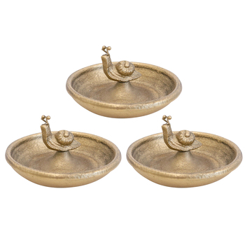 3PK LVD Jewellery Storage Trinket Tray Snail Round 12cm - Gold